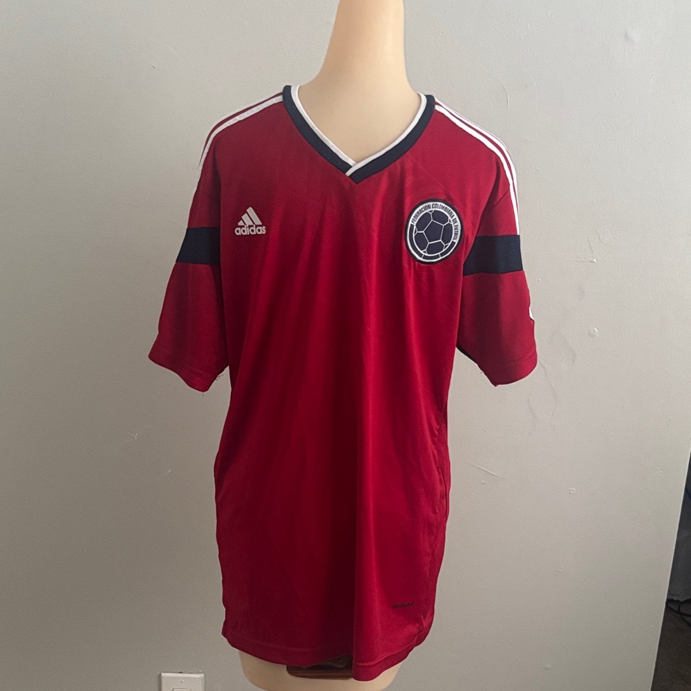 Adidas Red Colombia  Soccer Jersey with White and Navy Accents